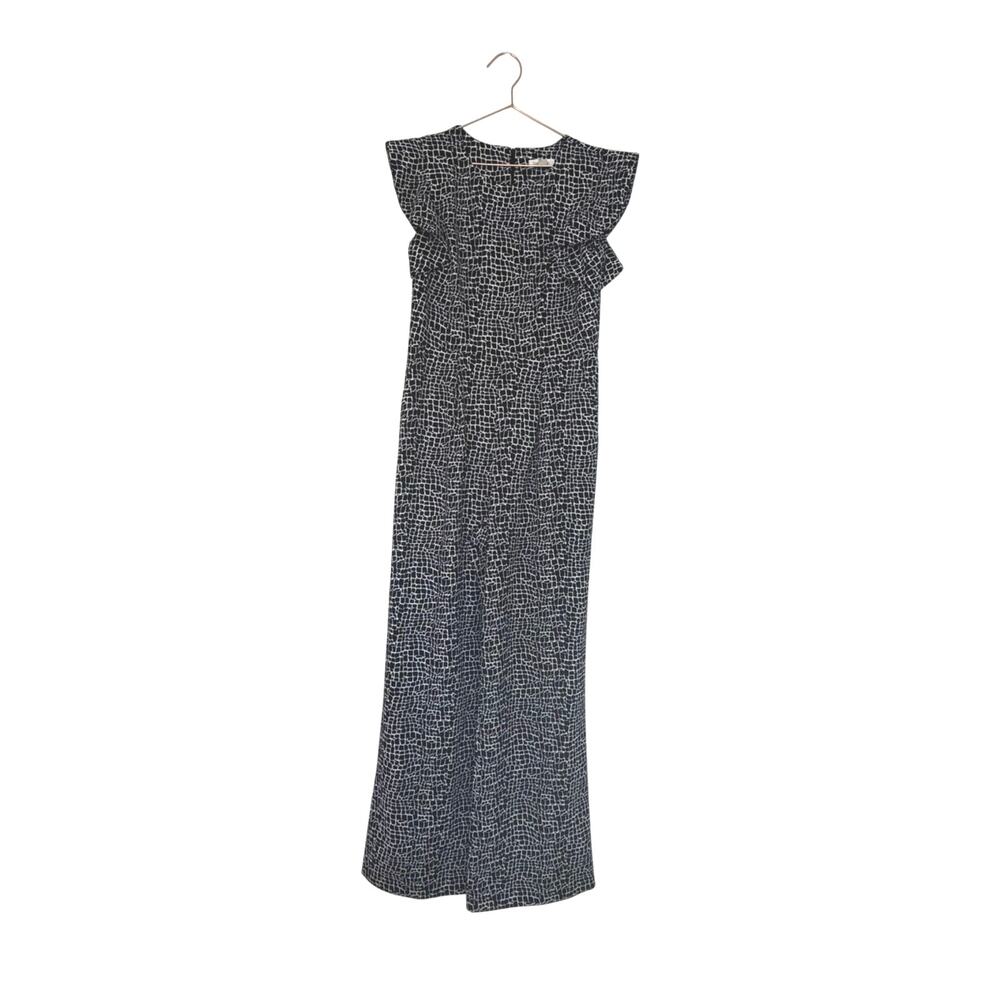 Calvin Klein Black & White wide leg Grid-Print tulip sleeve jumpsuit size 10